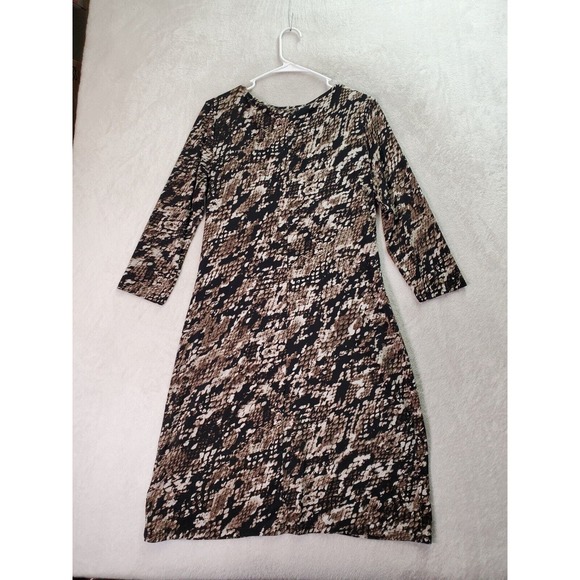 Dana Buchman Sheath Dress Womens‎ Medium Black Brown Snakeskin Print Round Neck - Picture 2 of 10